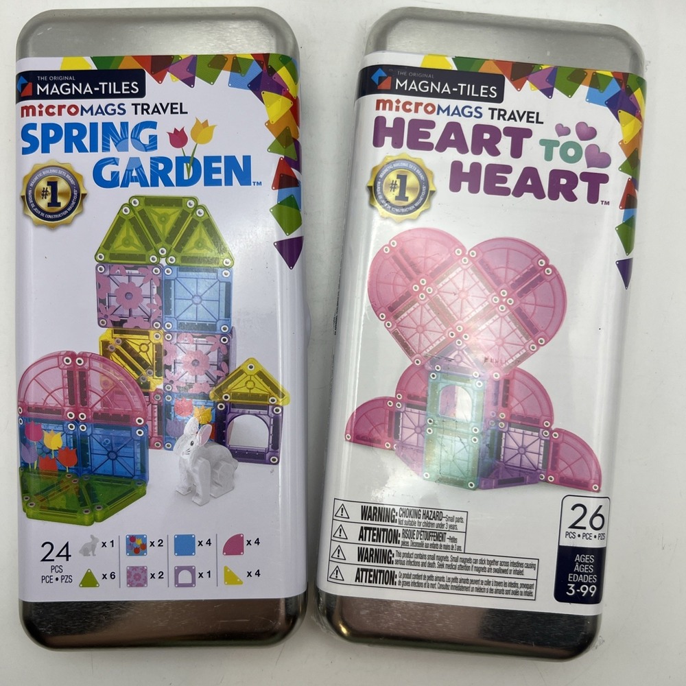 Set Of 2 Magna-Tiles microMAGS Travel "Heart To Heart" And "Spring Garden" READ